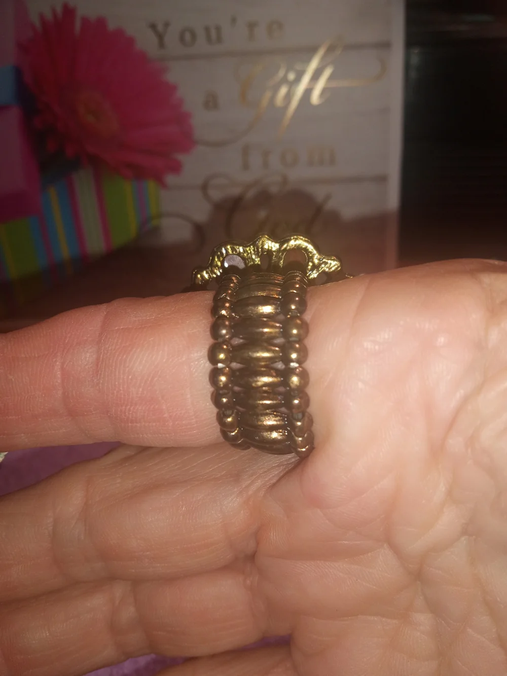 Vintage-Inspired Brown Floral Statement Ring - Unbranded